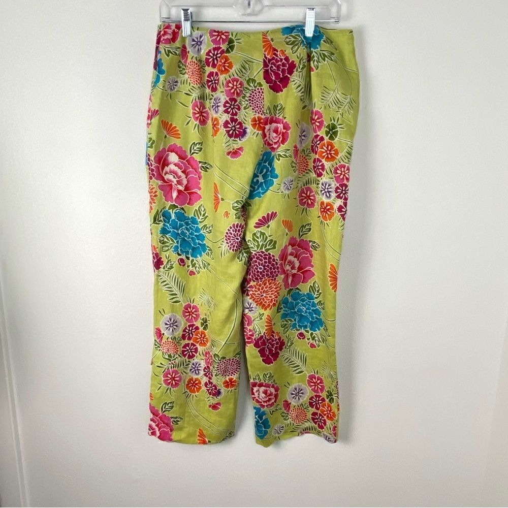 Vintage Nygard‎ Collection Women’s Green Floral Linen Pants Cottagecore Size 12